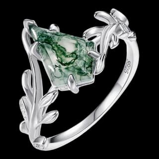 S925 Sterling Silver Moss Agate Ring