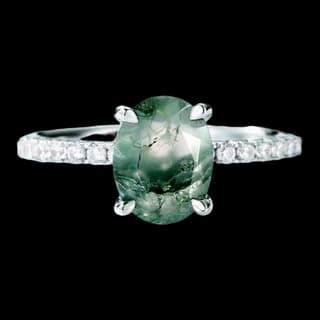 S925 Sterling Silver Moss Agate Ring